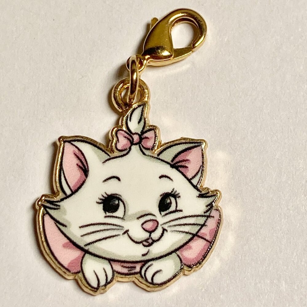 Vtg Disney Marie Aristocats Cat Clip On Charm Zipper Pull Purse Bag Pink Bow - Picture 7 of 11